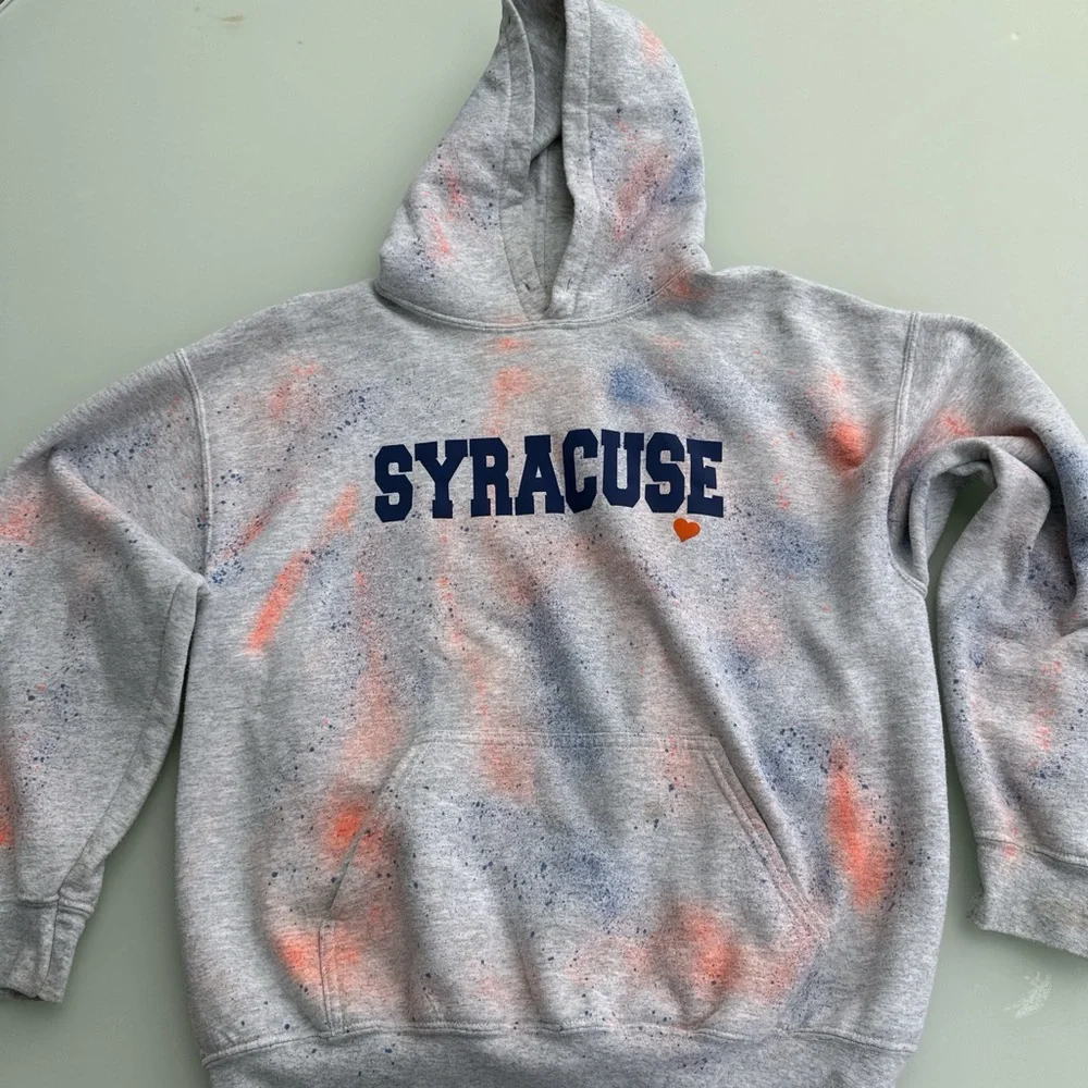Gildan Gray Hoodie with Blue and Orange Accents - Picture 1 of 4